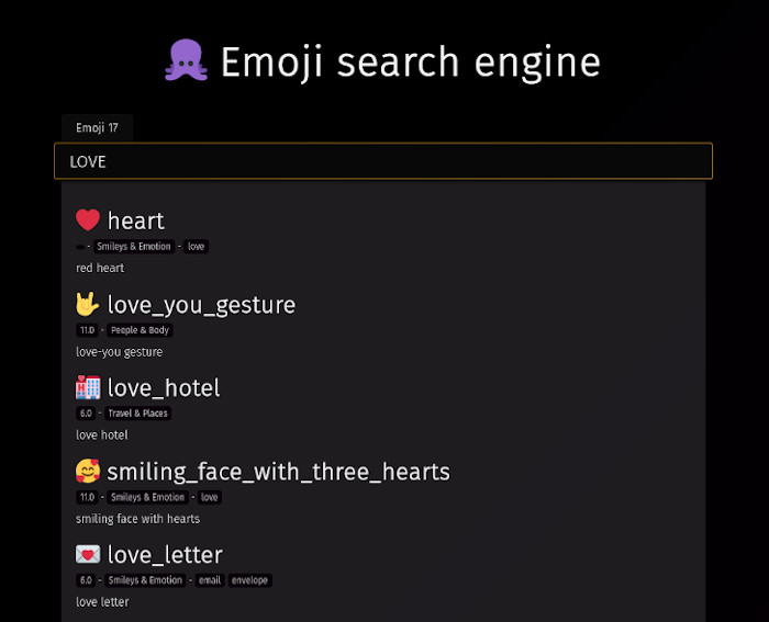 Emoji search result for Love. How cute :-p